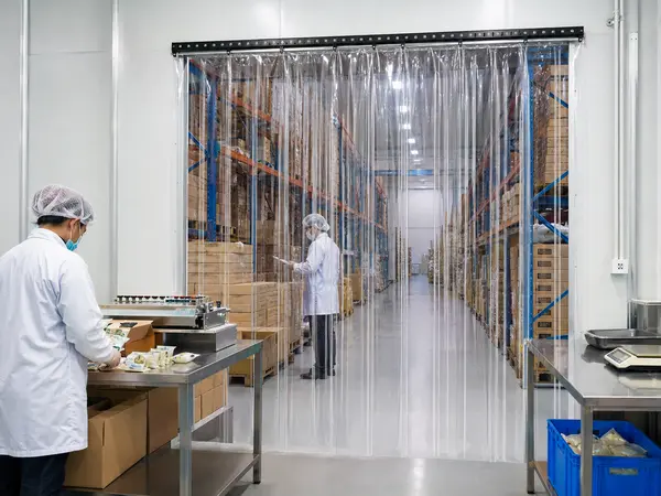 Rèm nhựa PVC trong suốt tại khu đóng gói