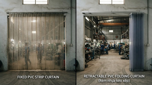So Sánh Rèm Nhựa PVC Kéo Xếp Và Rèm Cố Định Truyền Thống