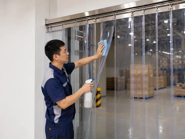 Vệ sinh màn PVC ngăn bụi trong nhà xưởng